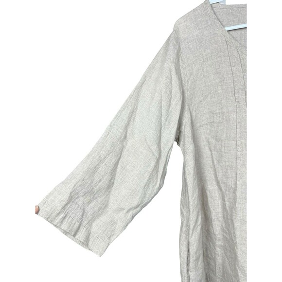 Flax (S) Linen Top Oversized Natural Pleated Tunic Dress Button Shirt W/Pockets - Picture 5 of 12